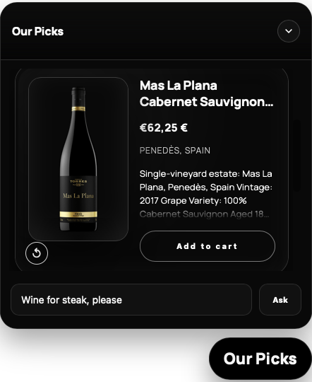 Sommelier Chatbox widget preview