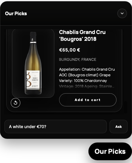 Product picks inside the chat widget